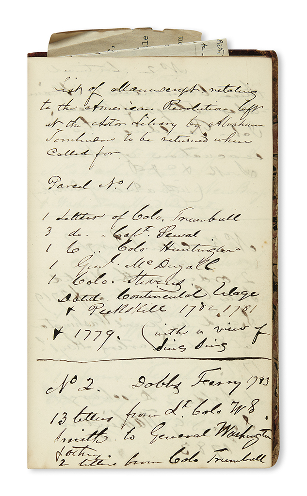 (AMERICAN REVOLUTION--HISTORY.) Tomlinson, Abraham. Inventory of his Revolutionary War manuscript and artifact collection.